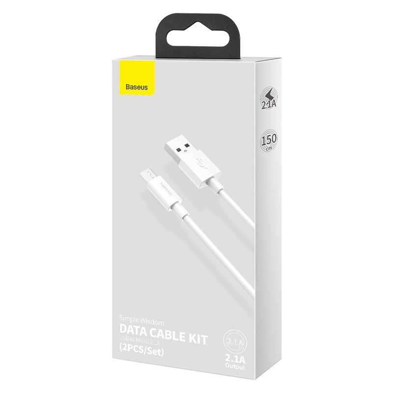 کابل میکرو یو اس بی Baseus Simple Wisdom TZCAMZJ-02 2.1A 1.5m بسته ۲ عددی