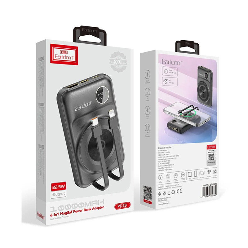 پاور بانک بی سیم فست شارژ 10000 ارلدام Earldom ET-PD28 PD3.0 22.5W