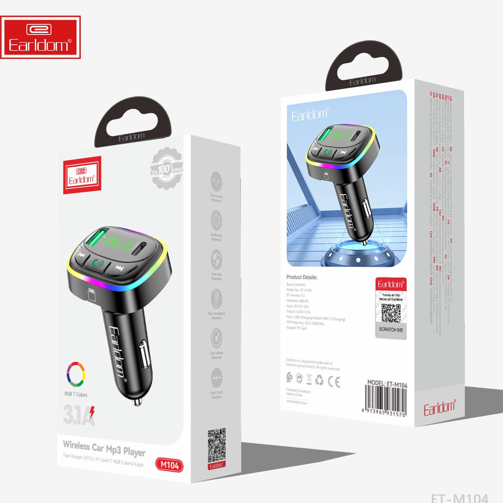 شارژر فندکی + FM Player بلوتوثی Earldom ET-M104