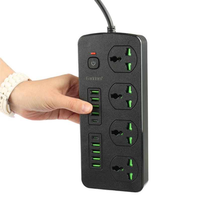 چند راهی 4 خانه برق ارت دار هوشمند ارلدام ES-SC11 با کابل 2 متری + شارژر USB و Type-C