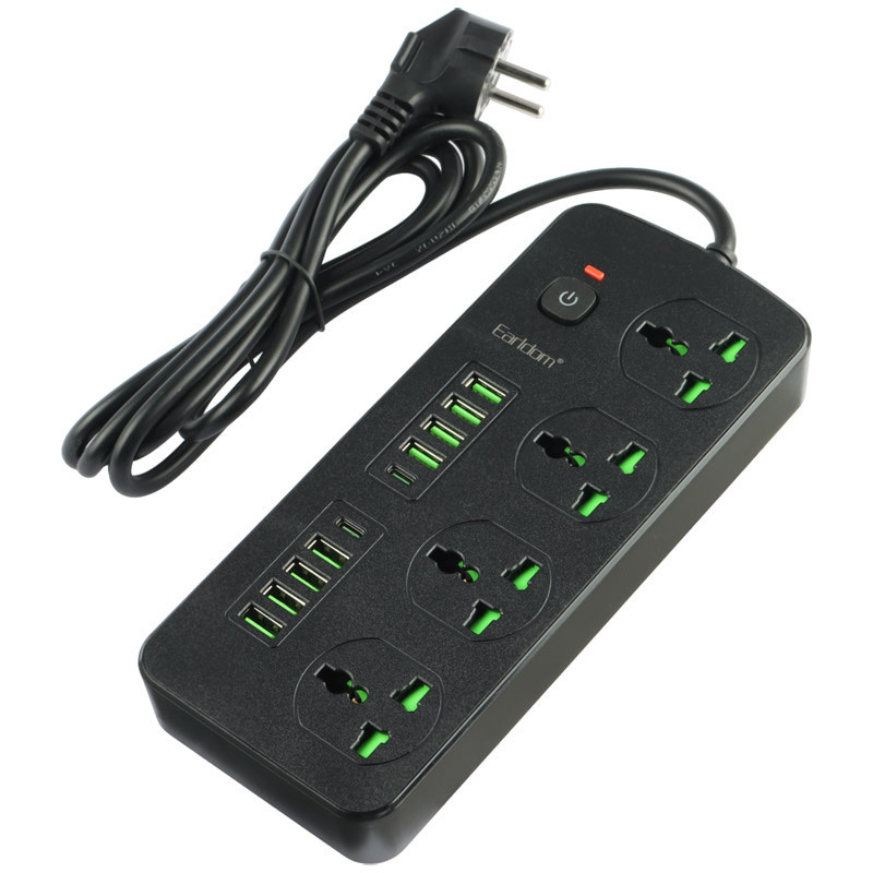 چند راهی 4 خانه برق ارت دار هوشمند ارلدام ES-SC11 با کابل 2 متری + شارژر USB و Type-C