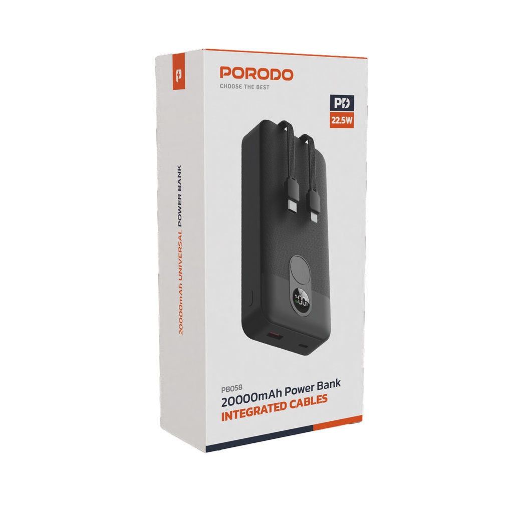 پاور بانک و کابل فست شارژ Porodo PD-PBFCH058 20000mAh