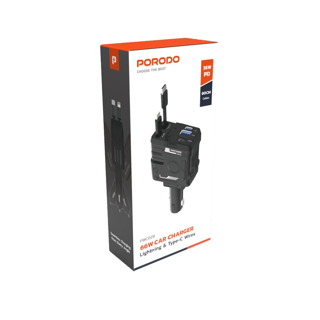 شارژر فندکی و کابل فست Porodo PD-FWCH029 66W