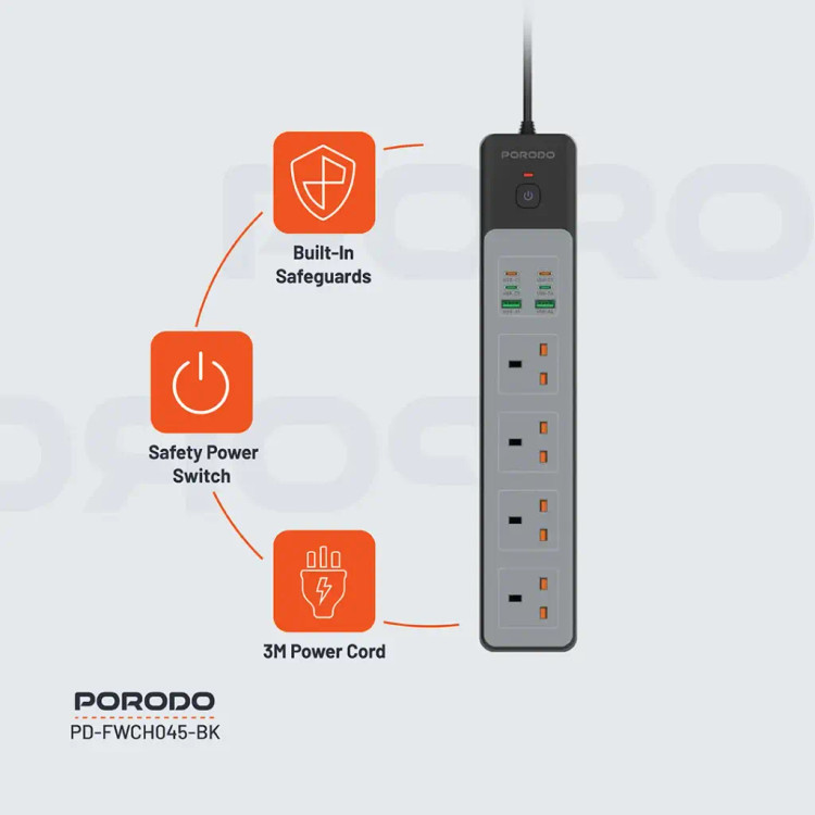 چند راهی برق هوشمند Porodo PD-FWCH045 4AC 65W 3000W