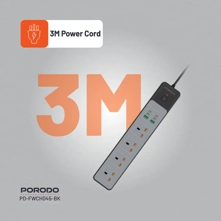چند راهی برق هوشمند Porodo PD-FWCH045 4AC 65W 3000W