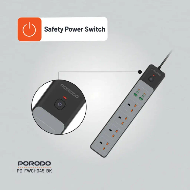 چند راهی برق هوشمند Porodo PD-FWCH045 4AC 65W 3000W