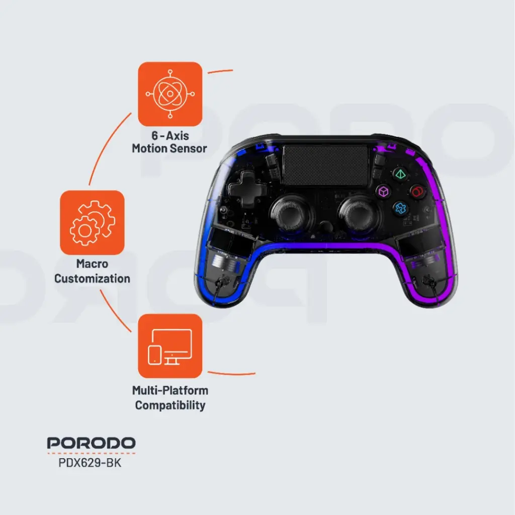 دسته بازی Porodo PDX629 Gaming Crystal Shell PS4