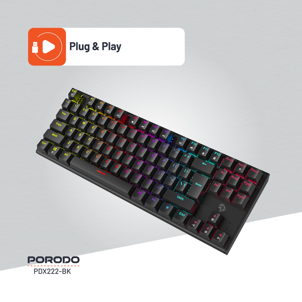 کیبورد گیمینگ مکانیکی 87 کلید Porodo PDX222