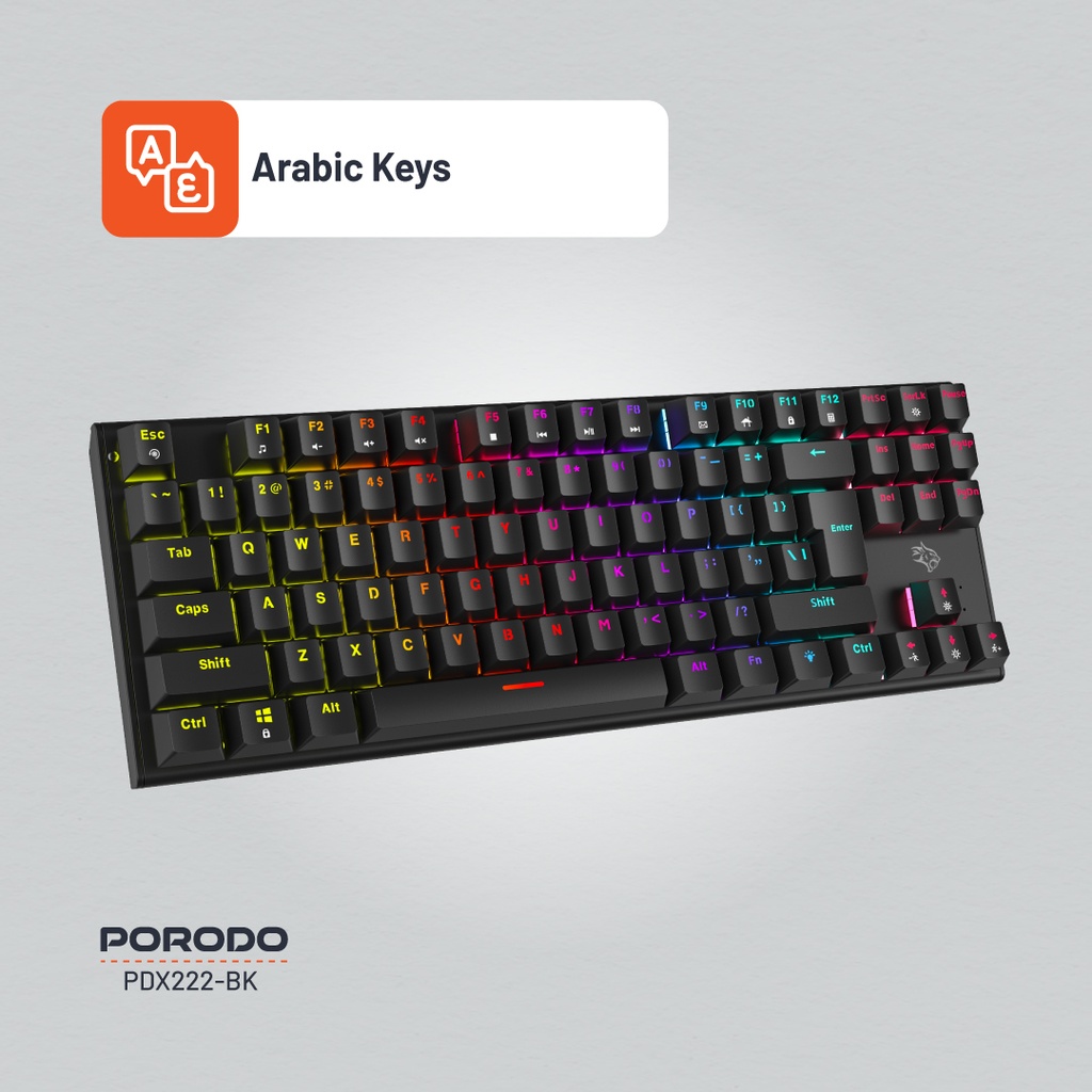 کیبورد گیمینگ مکانیکی 87 کلید Porodo PDX222