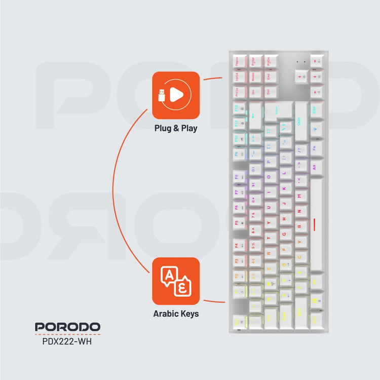 کیبورد گیمینگ مکانیکی 87 کلید Porodo PDX222