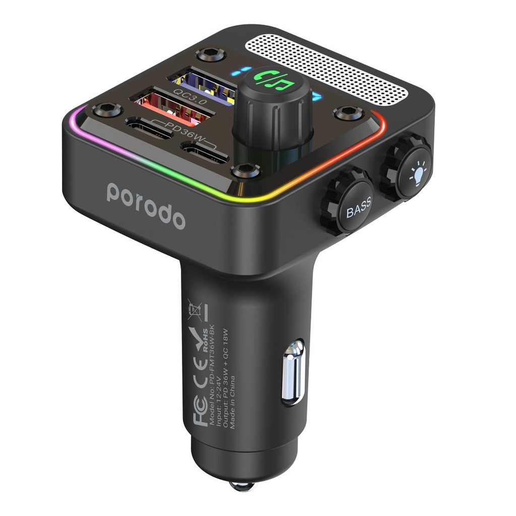 شارژر فندکی فست + FM Player بلوتوثی Porodo PD-FMT36W