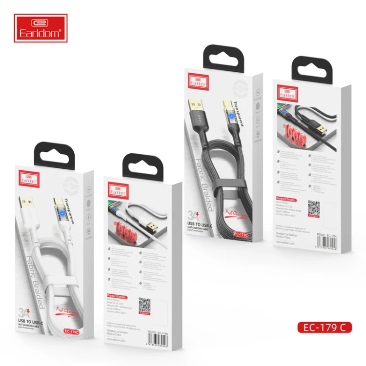 کابل تایپ سی فست شارژ Earldom EC-179C 3A 1m