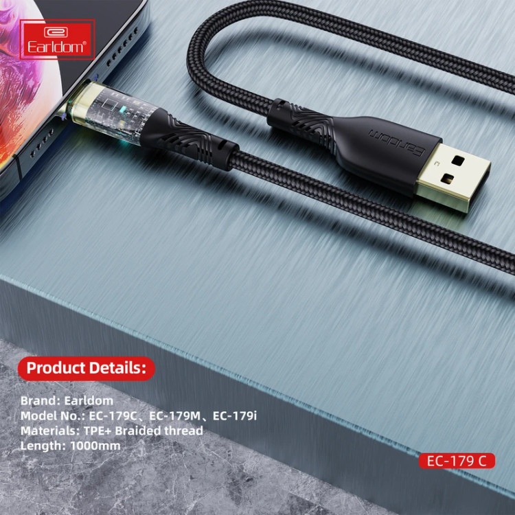 کابل تایپ سی فست شارژ Earldom EC-179C 3A 1m