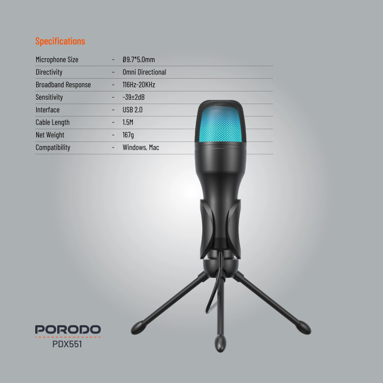 میکروفون رومیزی گیمینگ Porodo PDX551