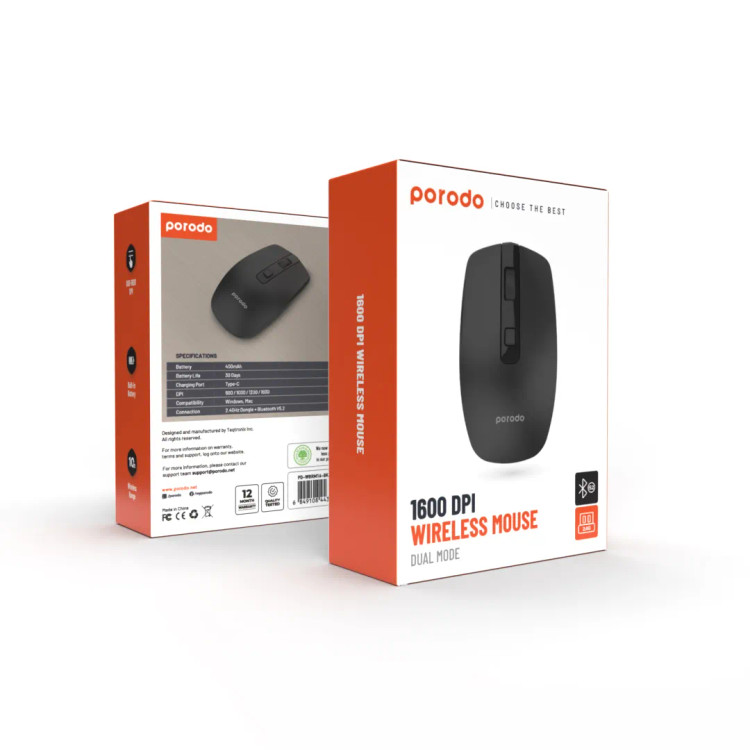 موس شارژی بی سیم و بلوتوث Porodo PD-WBRM16