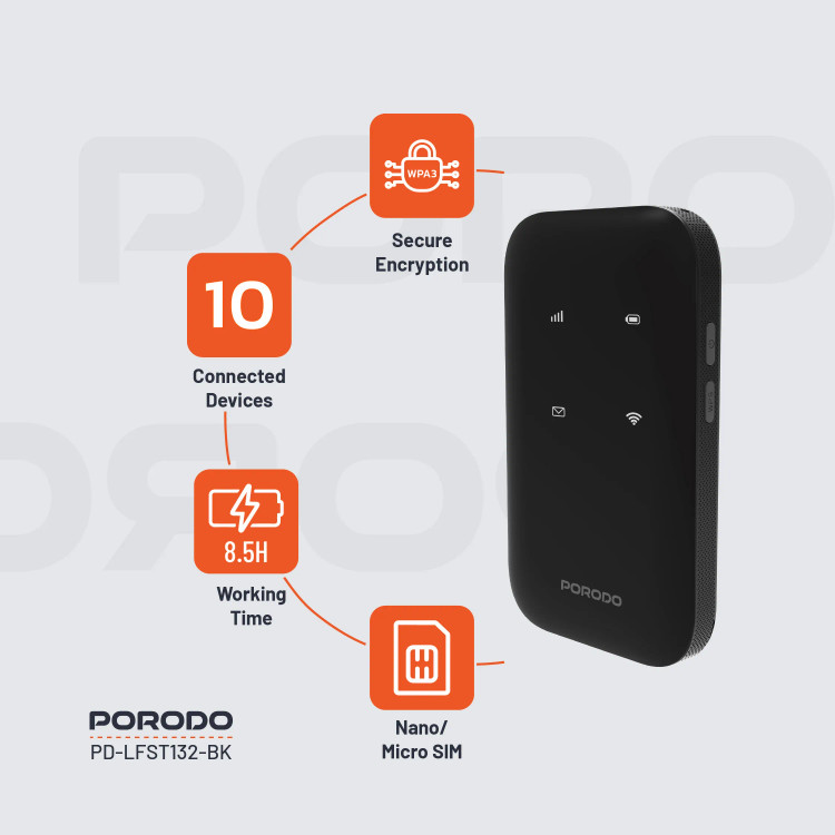 مودم جیبی Porodo PD-LFST132 4G LTE & WiFi 6