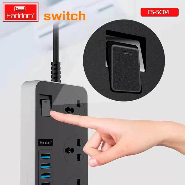چند راهی 3 خانه ارت دار ارلدام ES-SC04 با کابل 2 متری + شارژر USB