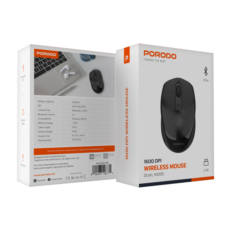 موس سایلنت بیسیم دو حالته Porodo PD-ETK04