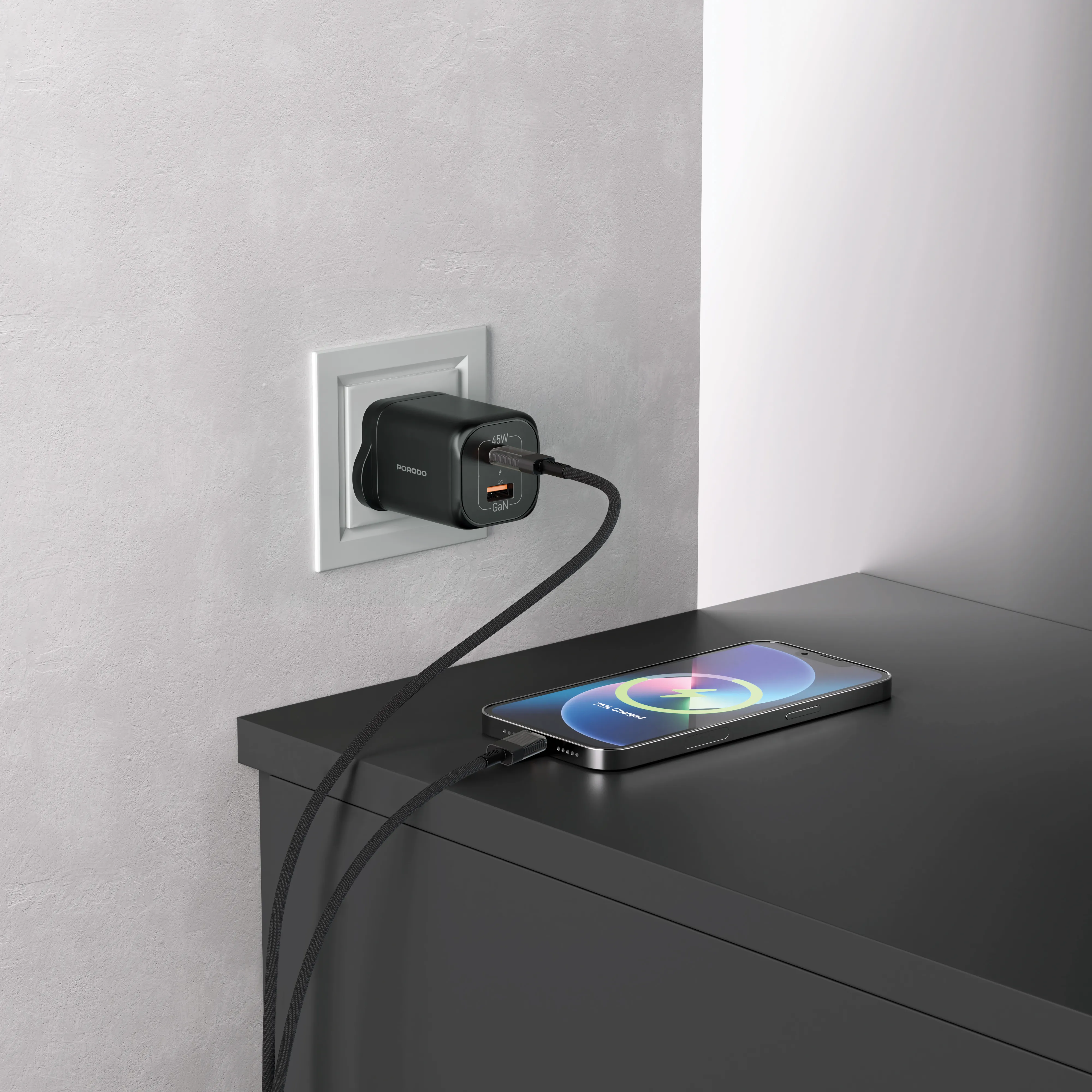 کلگی فست شارژ 2پورت Porodo PD-FWCH059-C 45W