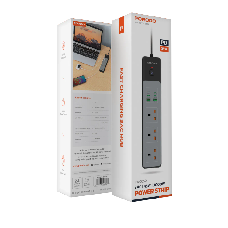 چند راهی برق هوشمند Porodo PD-FWCH052 3AC 45W 3000W
