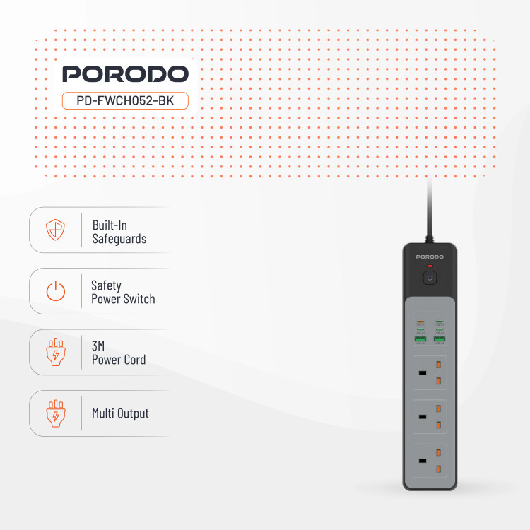 چند راهی برق هوشمند Porodo PD-FWCH052 3AC 45W 3000W