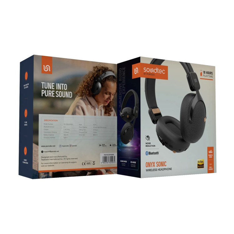 هدفون بی سیم Porodo Soundtec Onyx Sonic PDSTWLEP053