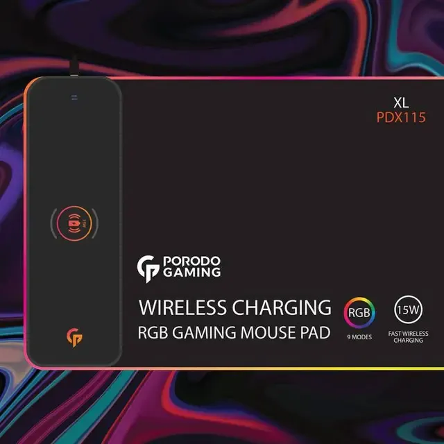 پد موس گیمینگ با شارژر بیسیم سریع ۱۵ واتی Porodo Gaming PDX115 RGB