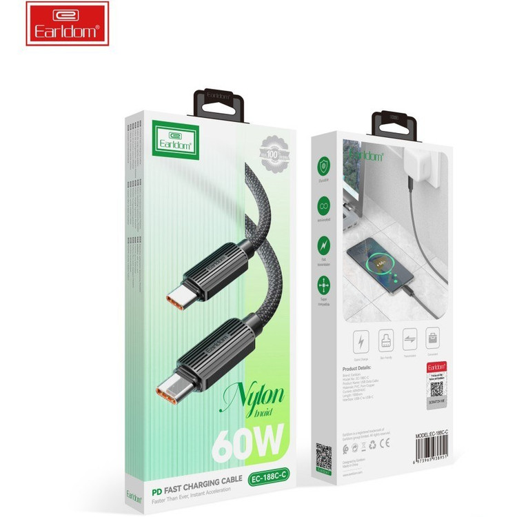 کابل تبدیل فست شارژ Earldom EC-188C-C Type-C To Type-C PD 60W 1m