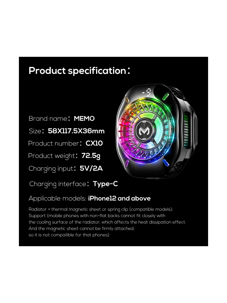 فن خنک کننده رادیاتوری گوشی Memo CX10 Pro