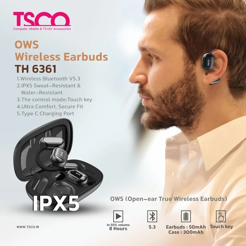 هندزفری بلوتوث دوتایی TSCO TH6361 OWS