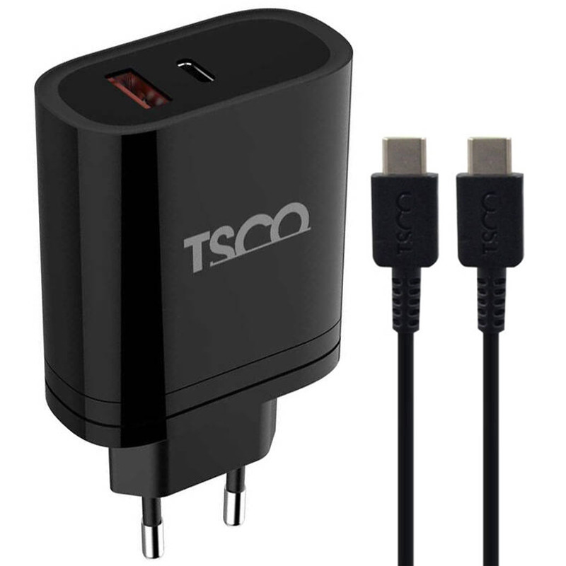 شارژر دیواری فست شارژ TSCO TTC 66 2Port QC3.0 PD 3A 38W Type-C + کابل تبدیل تایپ سی