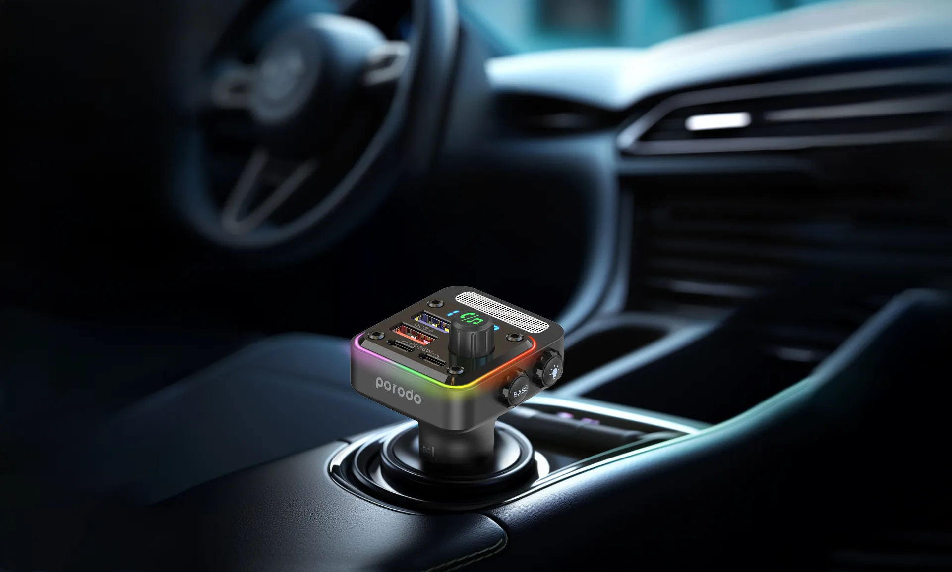 شارژر فندکی فست + FM Player بلوتوثی Porodo PD-FMT36W