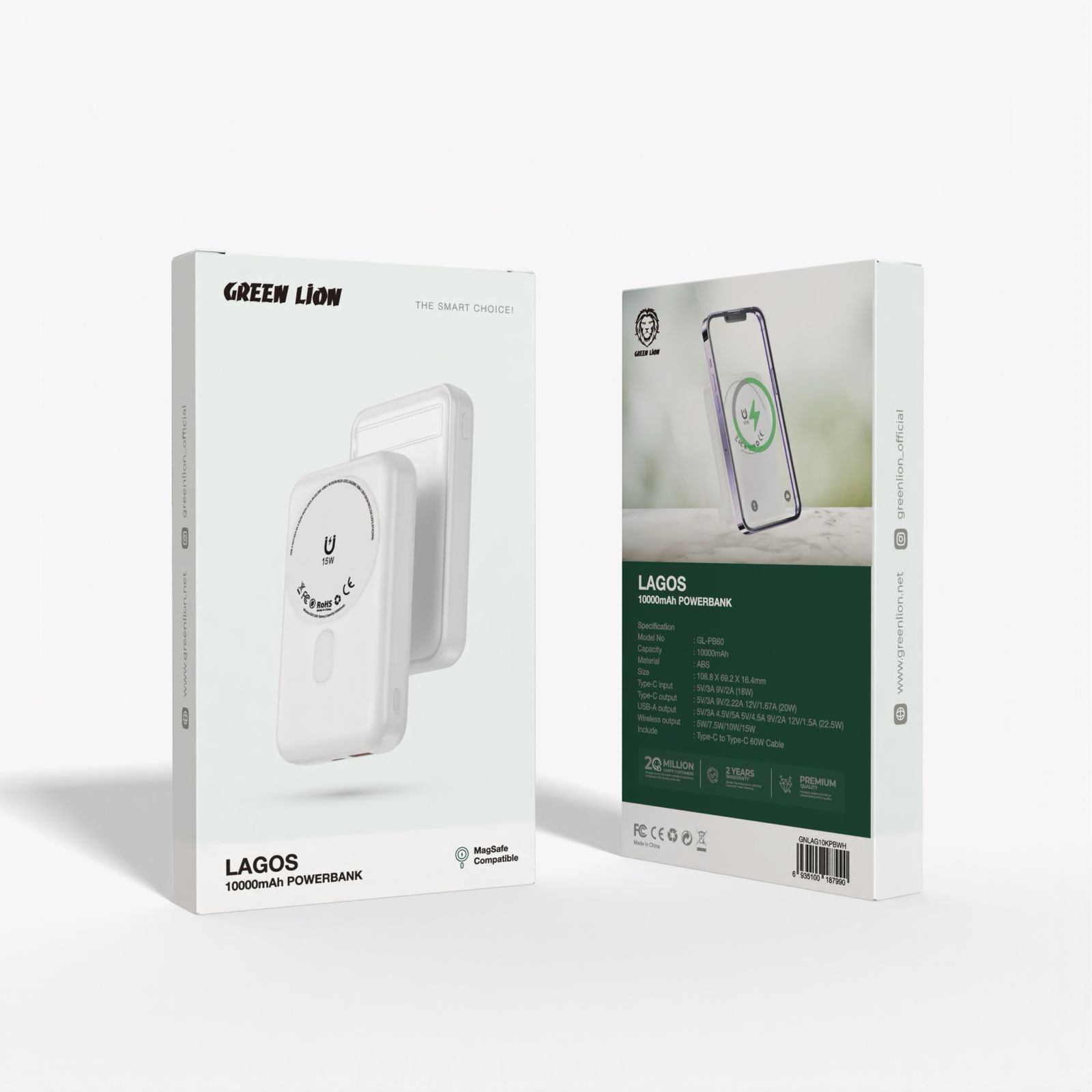 پاور بانک بی سیم فست شارژ گرین لاین Lagos GL-PB60 PD 22.5W ظرفیت 10000 میلی آمپر ساعت