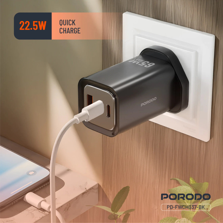 شارژر دیواری سه پورت Porodo PD-FWCH037 65W