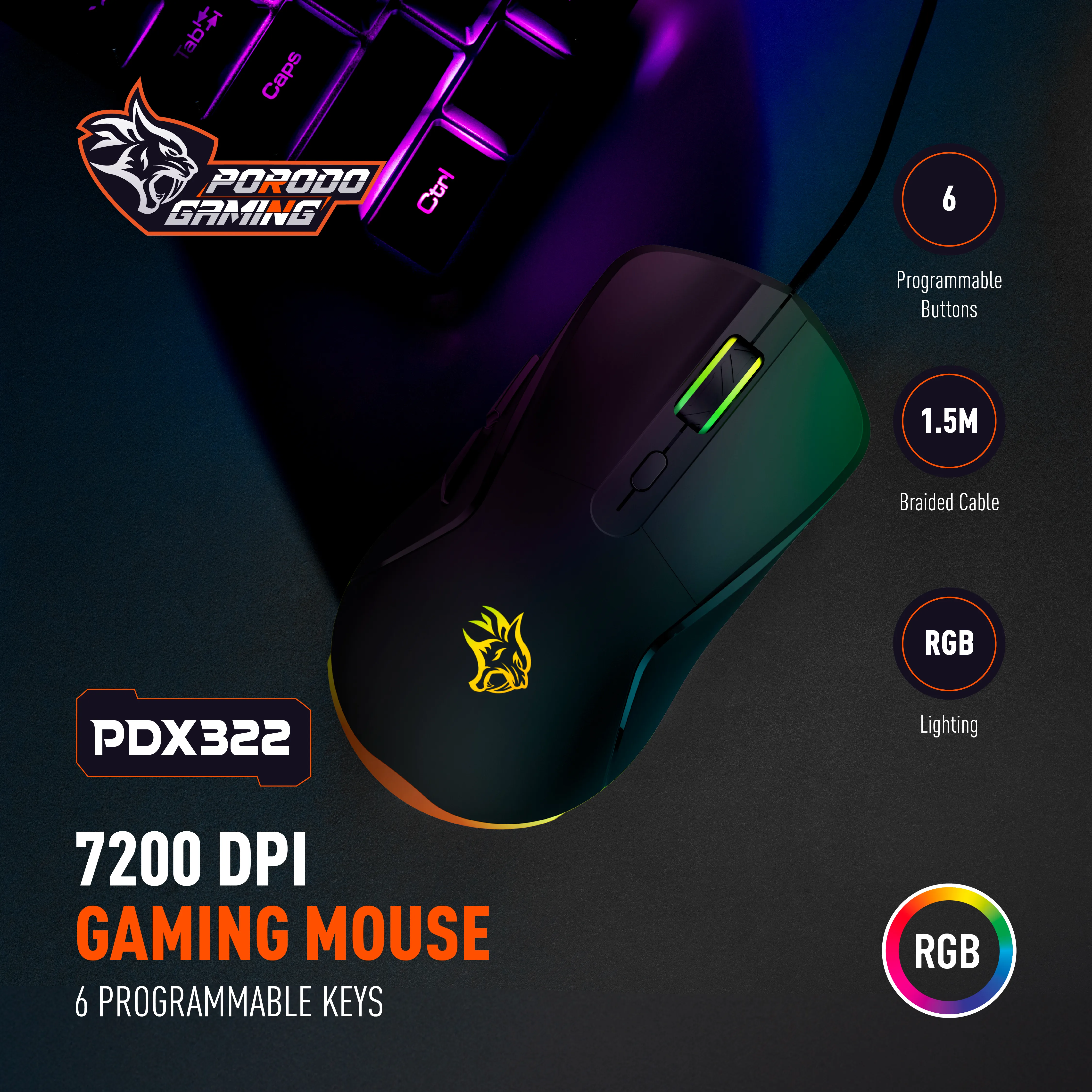 موس گیمینگ باسیم Porodo PDX322