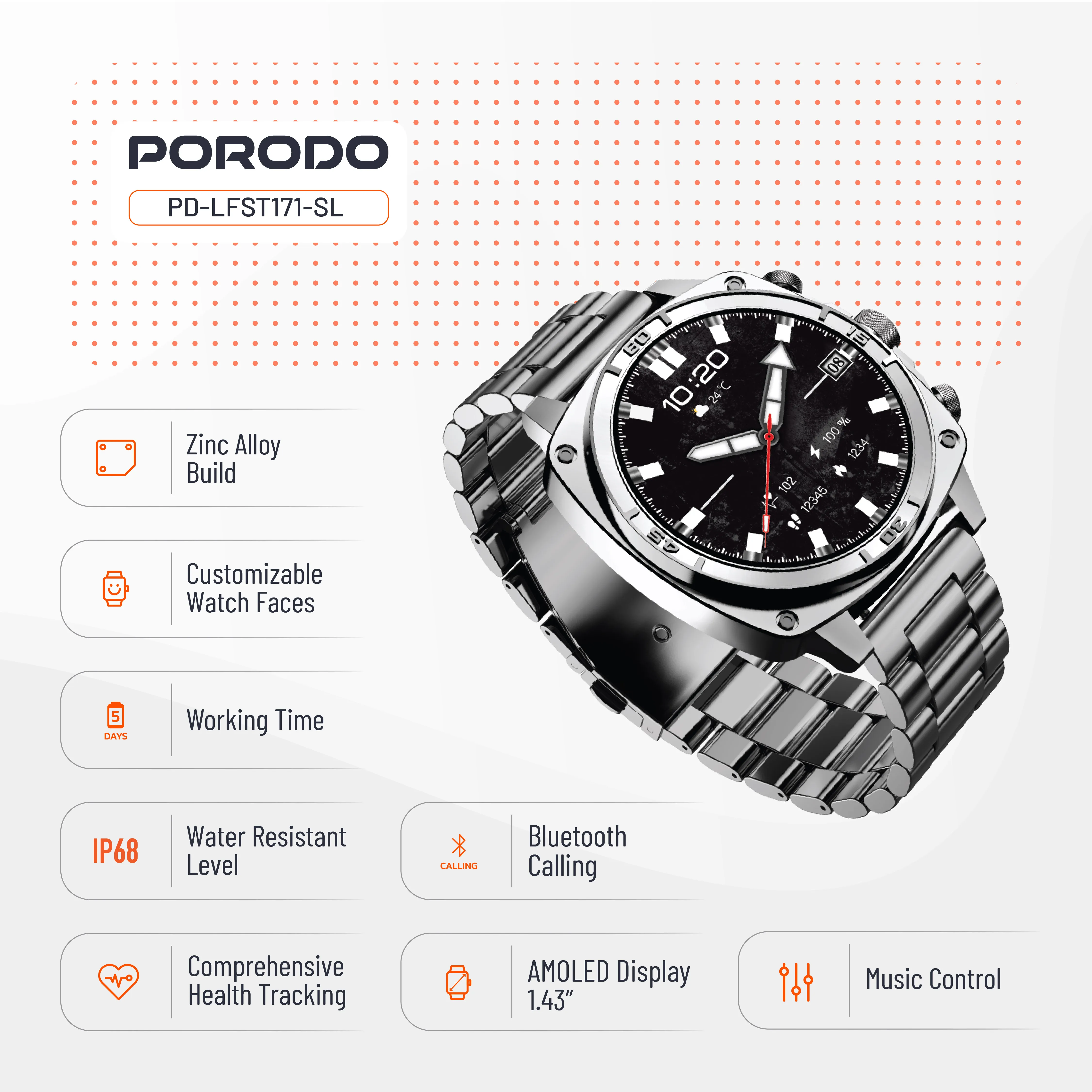 ساعت هوشمند Porodo Chrono PDLFST171