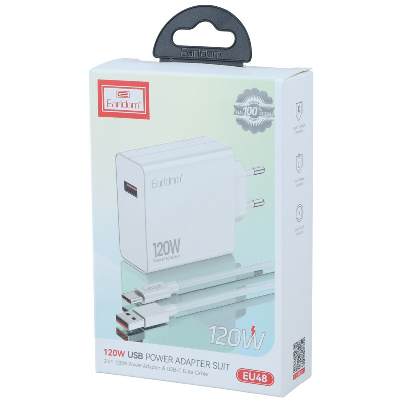 شارژر دیواری 120 وات ارلدام ES-EU48 6A + کابل تایپ سی