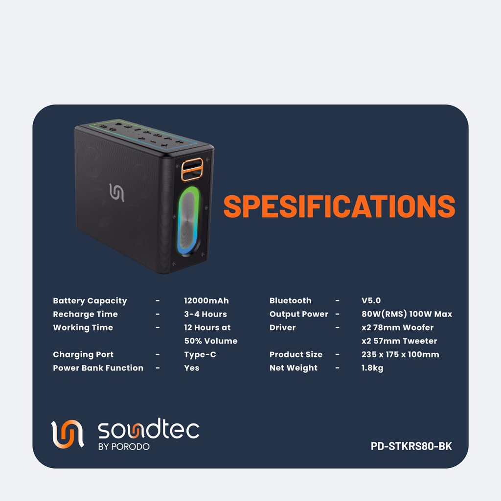 اسپیکر قابل حمل ۲.۲ کاناله Porodo Soundtec QUANTUM