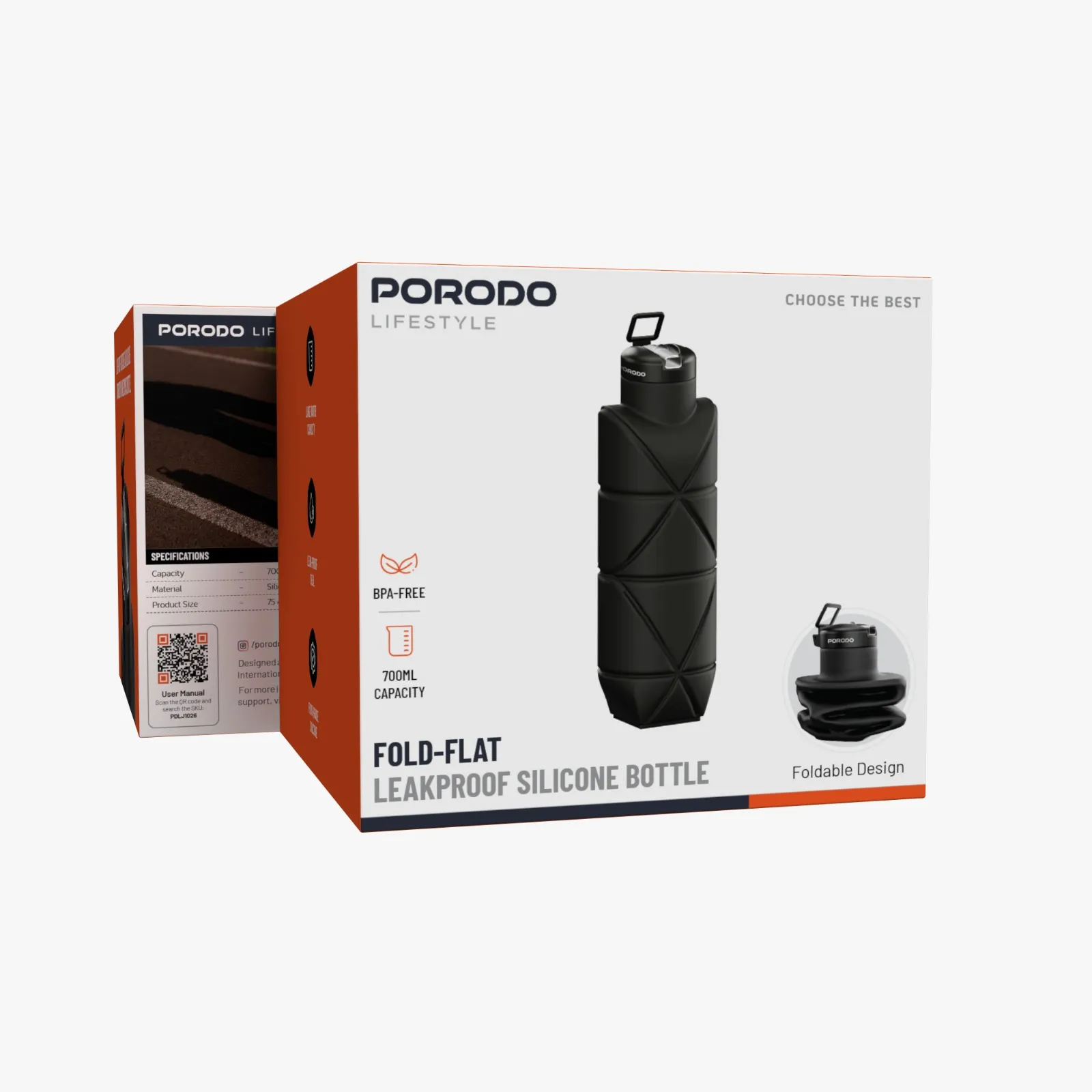 بطری سیلیکونی ضد نشت تاشو و تخت Porodo PDLJ1026
