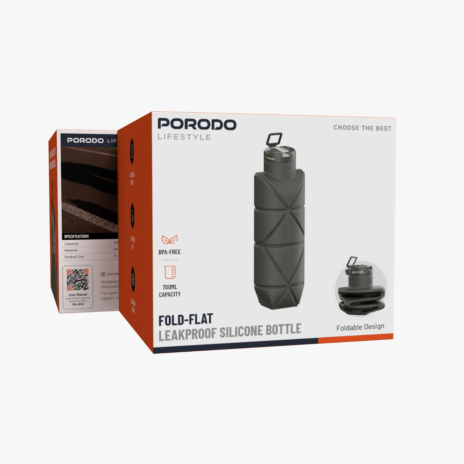 بطری سیلیکونی ضد نشت تاشو و تخت Porodo PDLJ1026