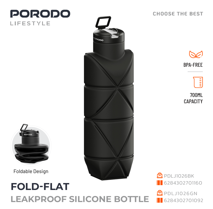 بطری سیلیکونی ضد نشت تاشو و تخت Porodo PDLJ1026