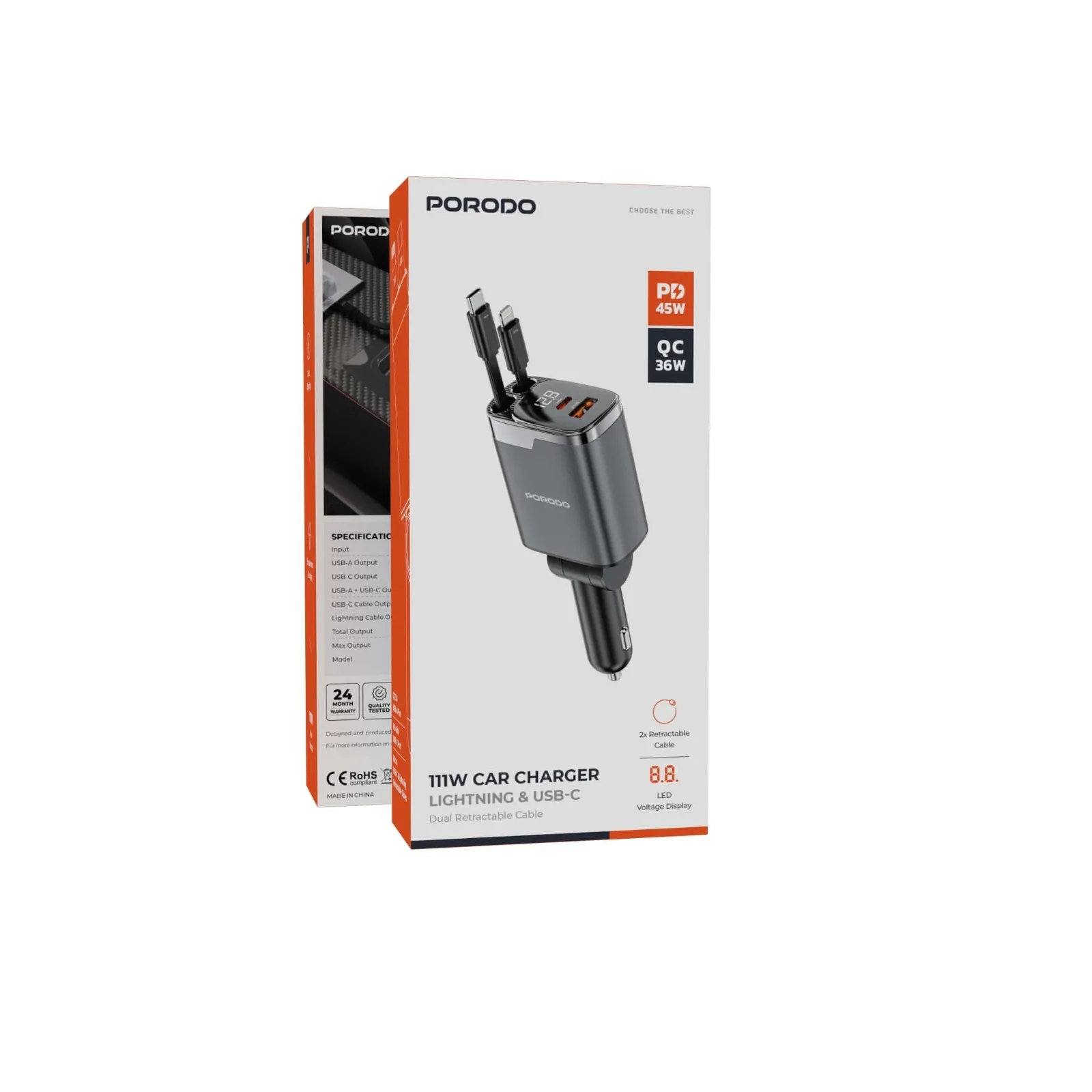 شارژر فندکی و کابل فست Porodo PDC46P 111W