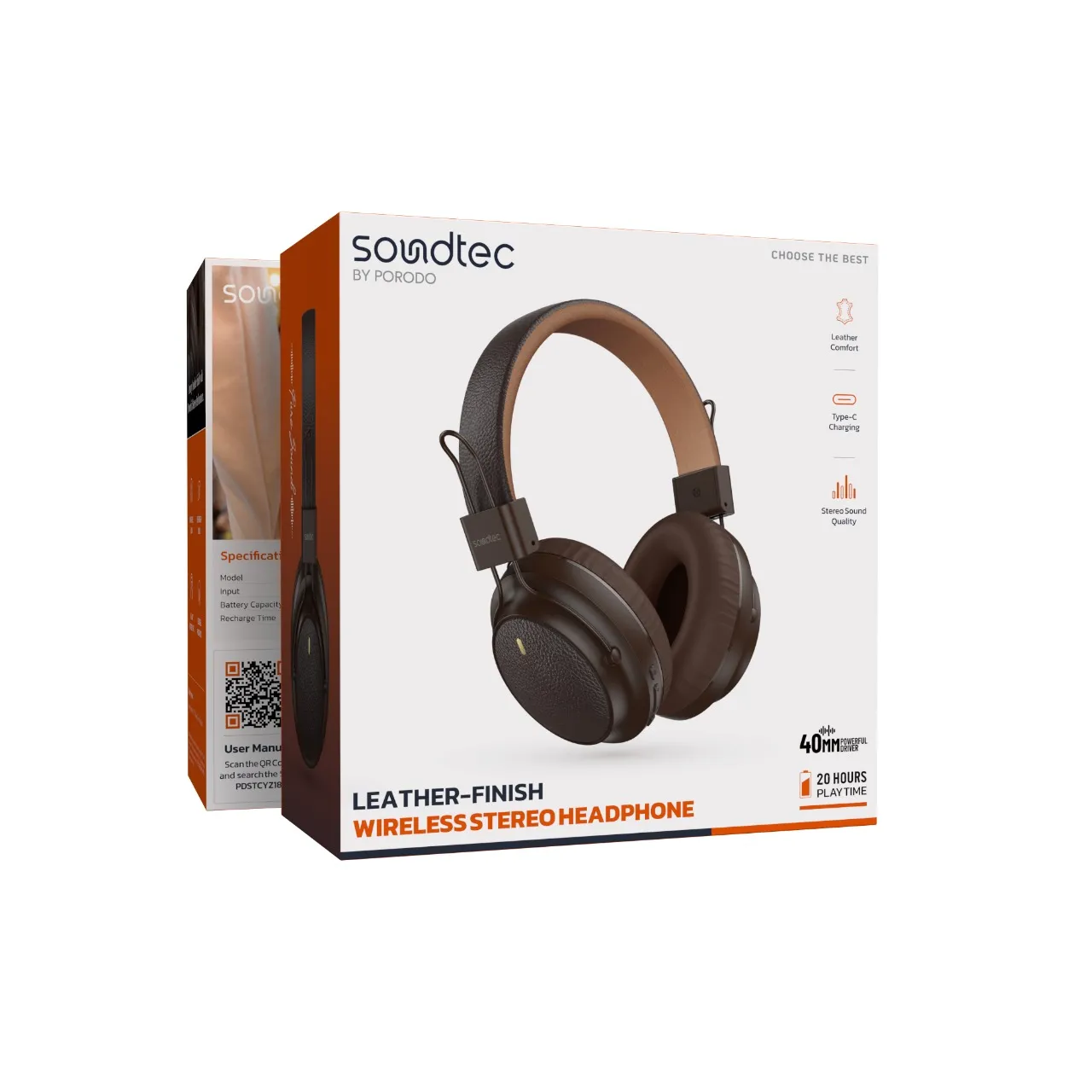 هدفون بی سیم چرمی Porodo Soundtec PDSTCYZ18