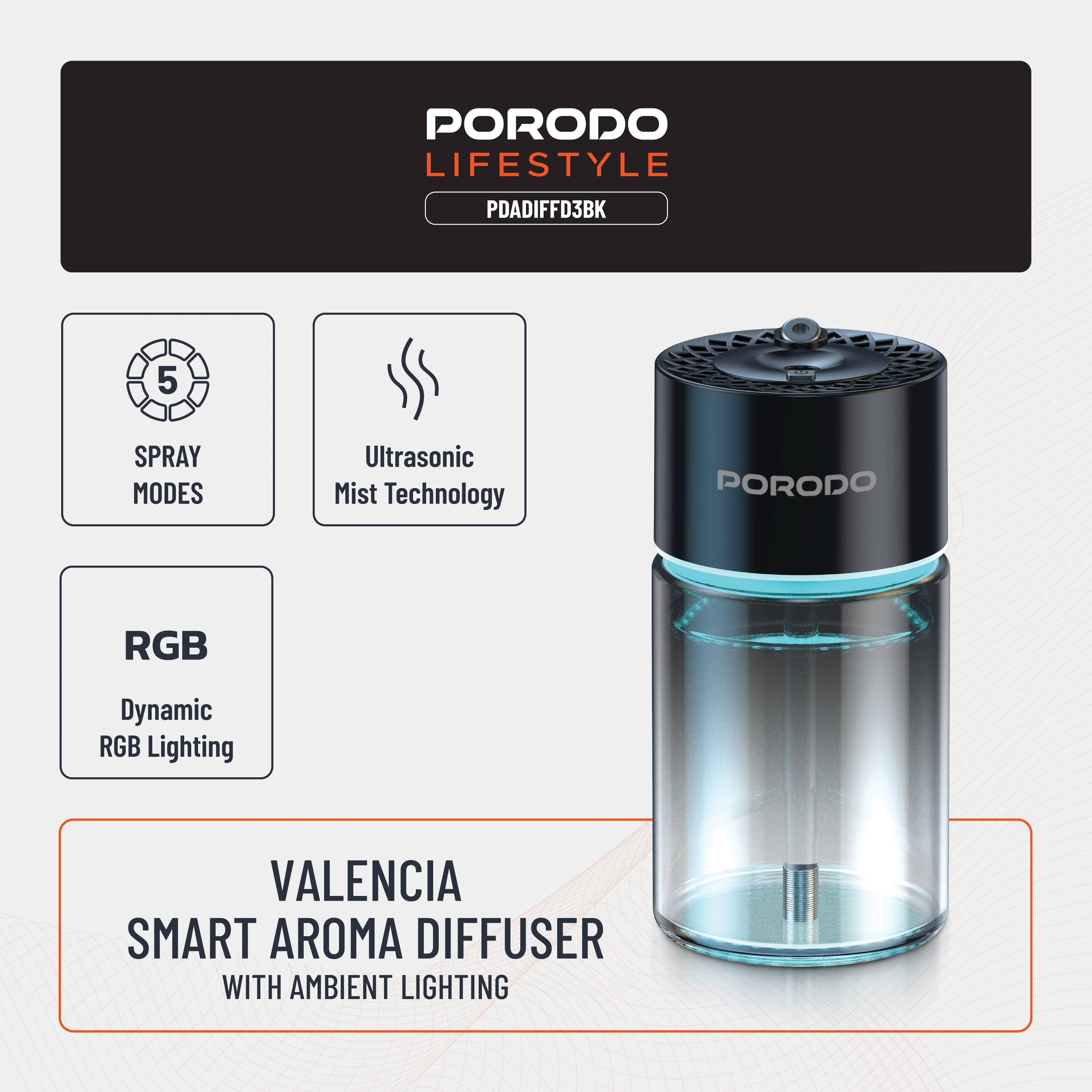پخش کننده عطر هوشمند Porodo Lifestyle Valencia PDADIFFD3