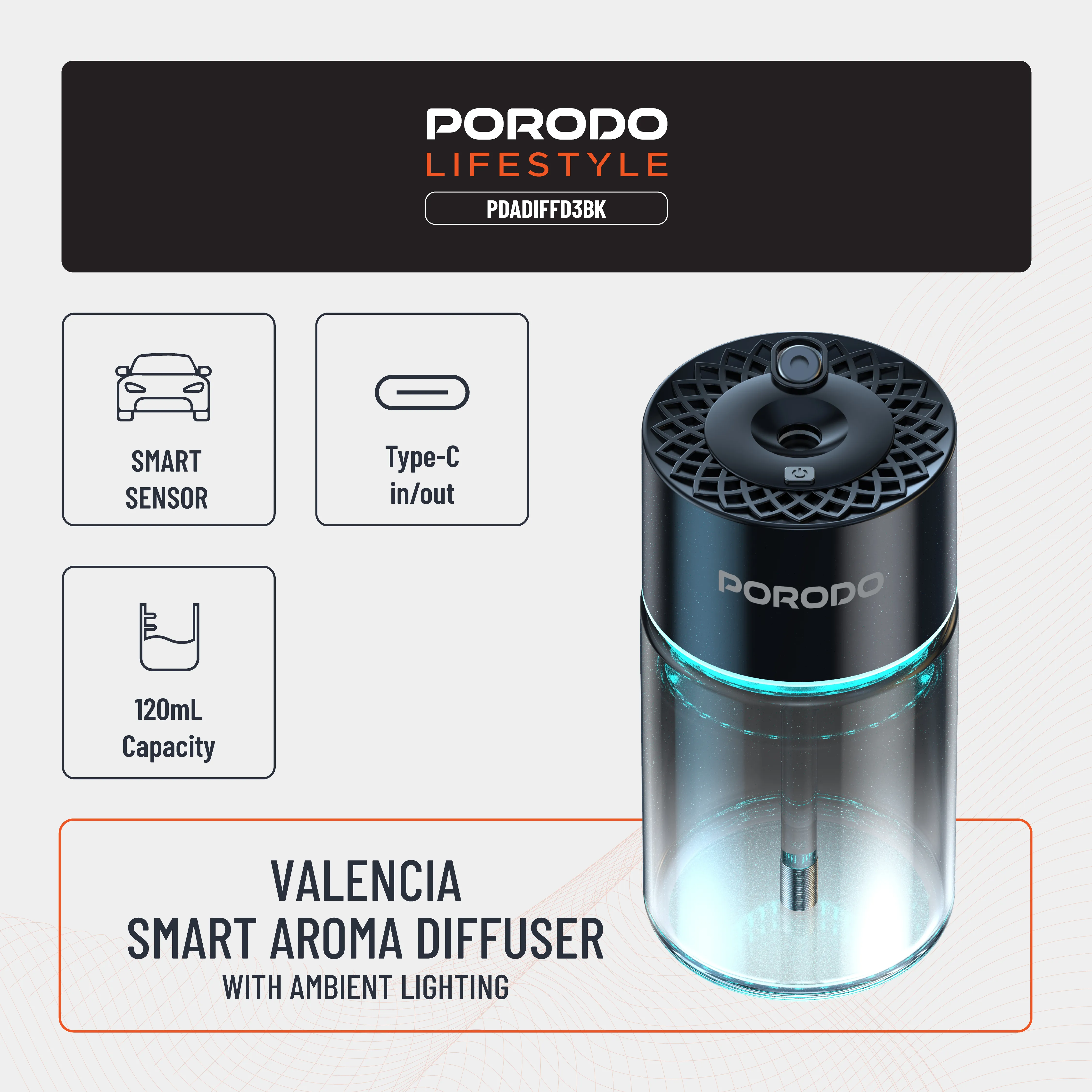 پخش کننده عطر هوشمند Porodo Lifestyle Valencia PDADIFFD3