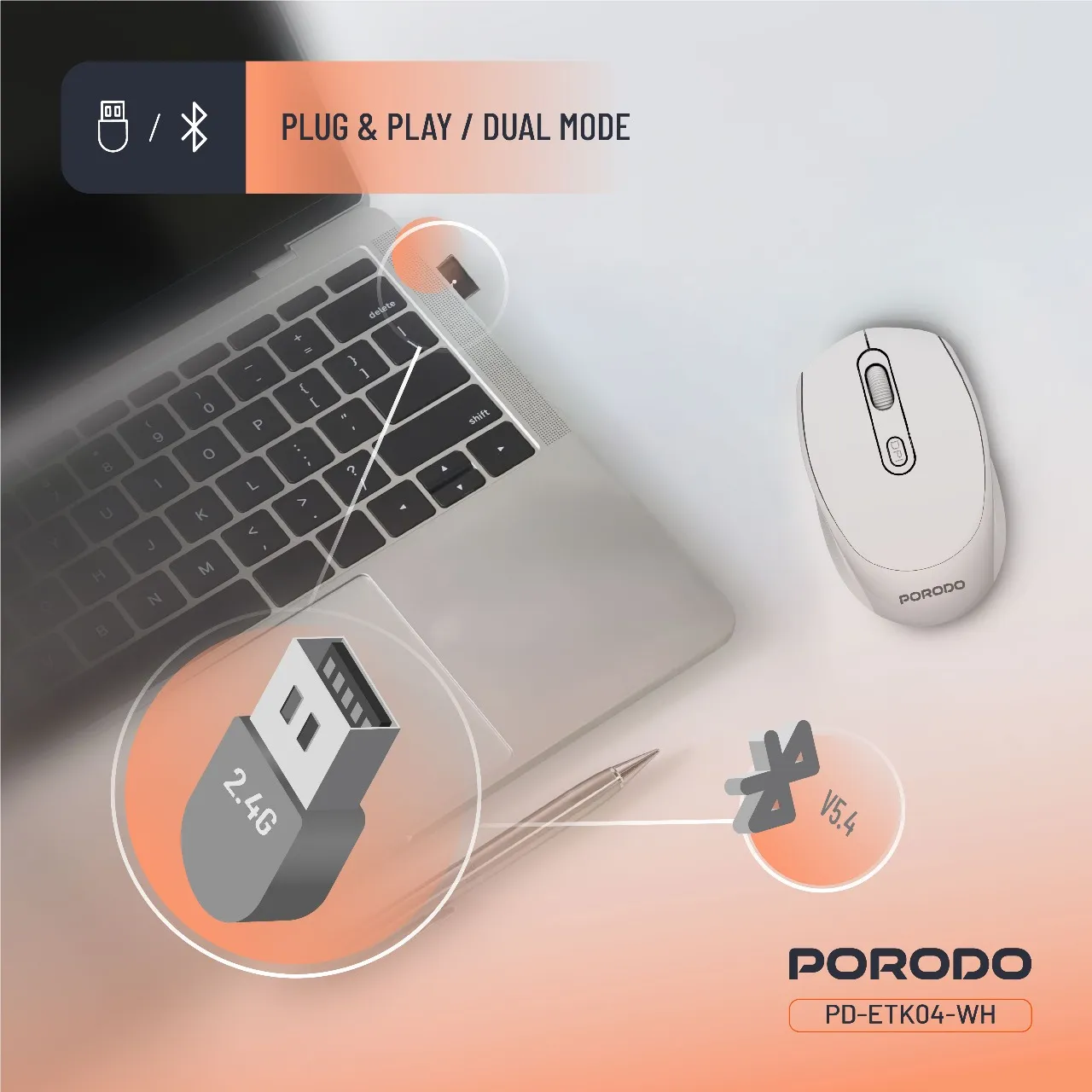 موس سایلنت بیسیم دو حالته Porodo PD-ETK04