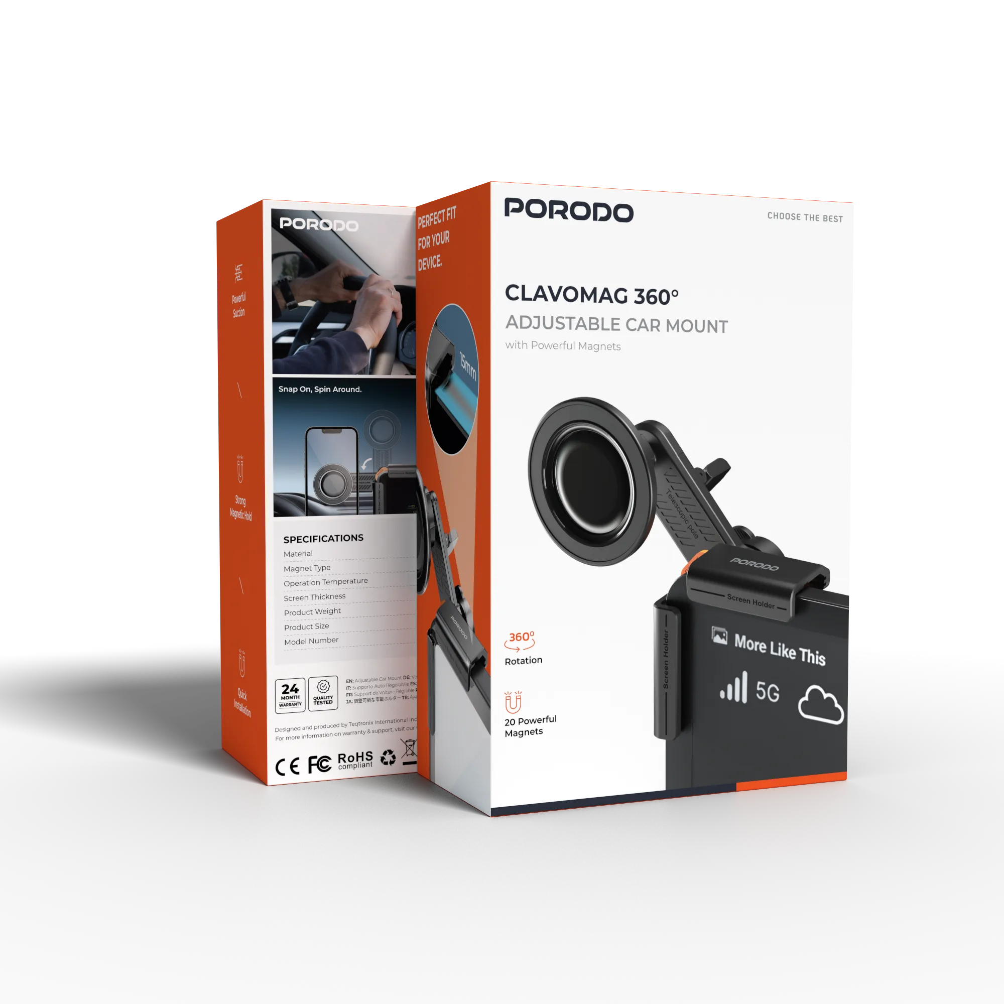 نگهدارنده گوشی بغل مانیتور ماشین و لپتاپ مگ سیف Porodo Clavomag PDRLX16BK 360°