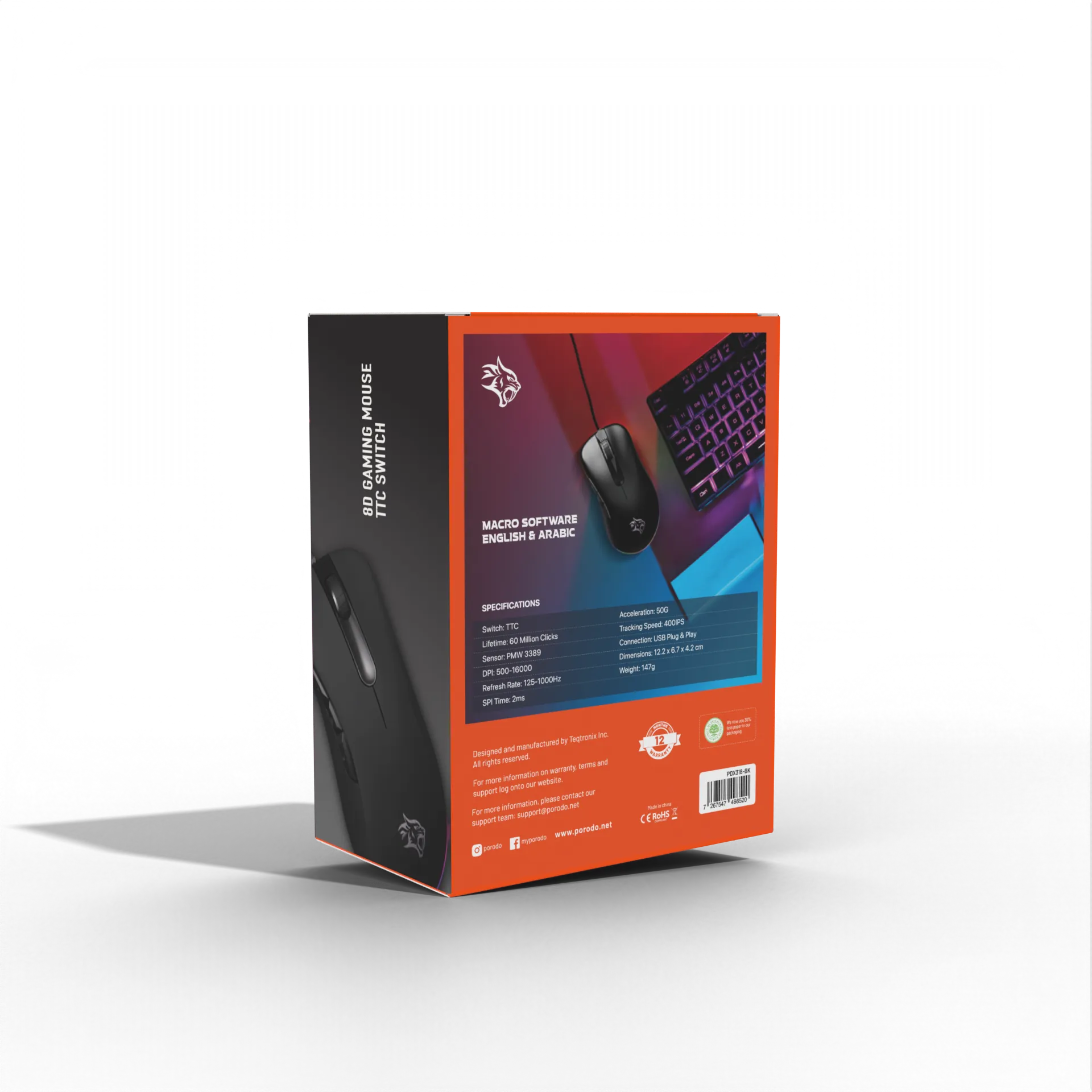 موس گیمینگ باسیم Porodo Gaming BlackHawk PDX318