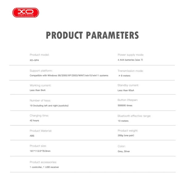 دسته بازی بی سیم دوبل ایکس او XO-GP4