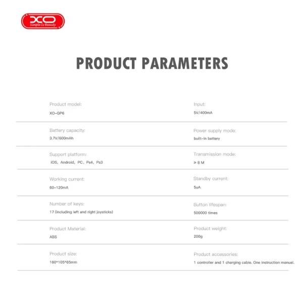 دسته بازی بی سیم ایکس او XO-GP6